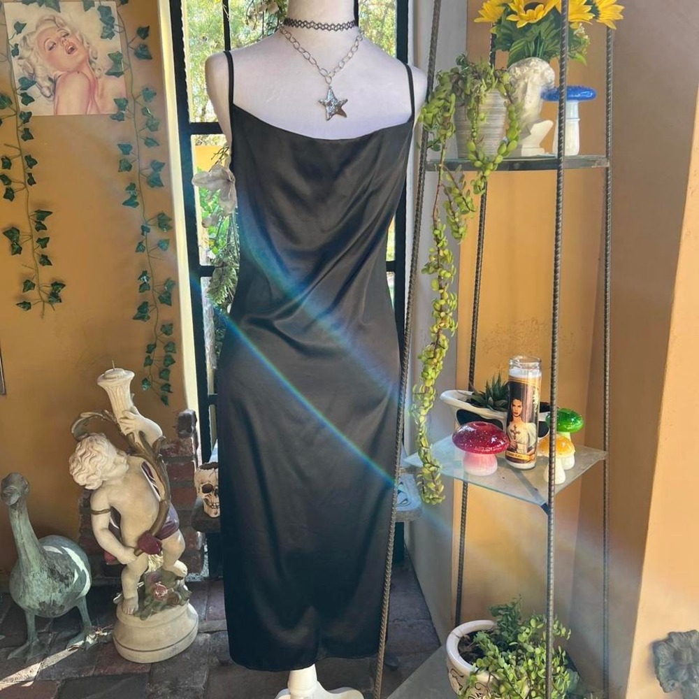black satin slip dress cowl neck y2k minimalist